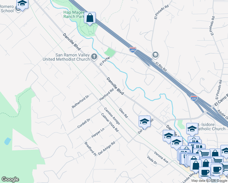 map of restaurants, bars, coffee shops, grocery stores, and more near 109 Hartford Road in Danville