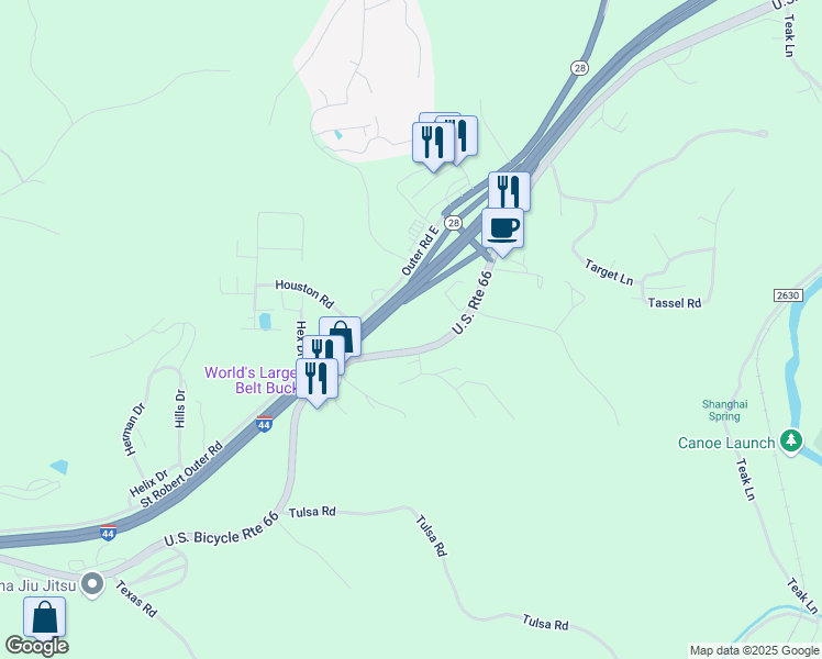 map of restaurants, bars, coffee shops, grocery stores, and more near 14275 State Highway Z in Saint Robert