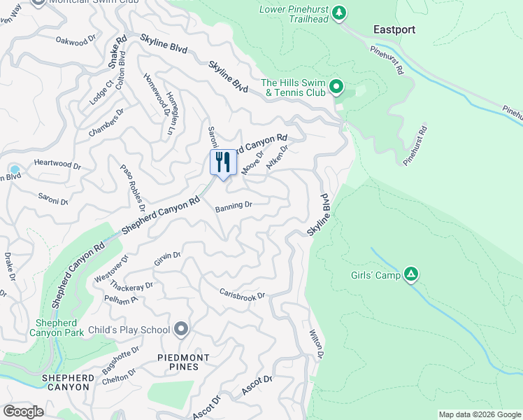 map of restaurants, bars, coffee shops, grocery stores, and more near 6619 Aitken Drive in Oakland