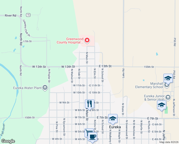 map of restaurants, bars, coffee shops, grocery stores, and more near 1200-1252 North Main Street in Eureka