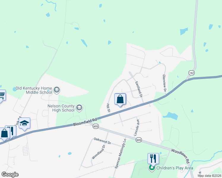map of restaurants, bars, coffee shops, grocery stores, and more near 228 Hill Street in Bardstown