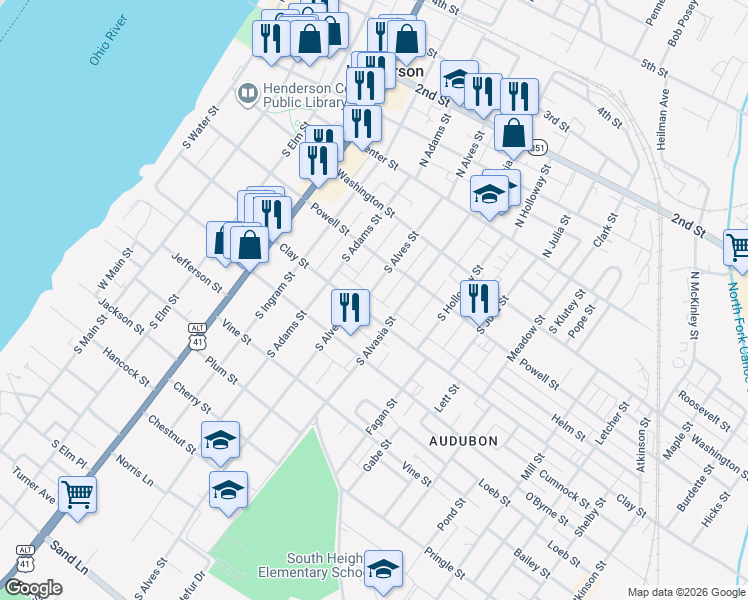 map of restaurants, bars, coffee shops, grocery stores, and more near 200-298 S Alves St in Henderson