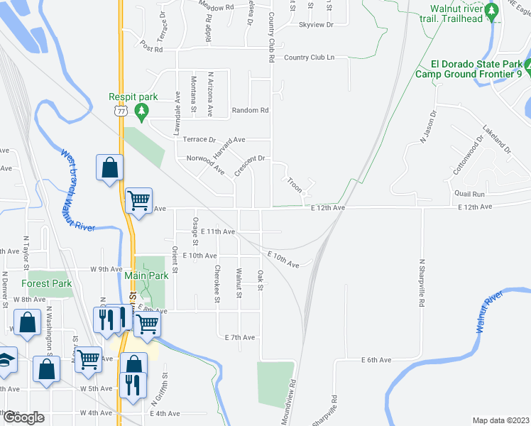 map of restaurants, bars, coffee shops, grocery stores, and more near 701 East 12th Avenue in El Dorado