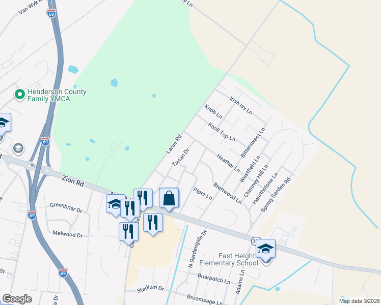 map of restaurants, bars, coffee shops, grocery stores, and more near 350 Tartan Dr in Henderson