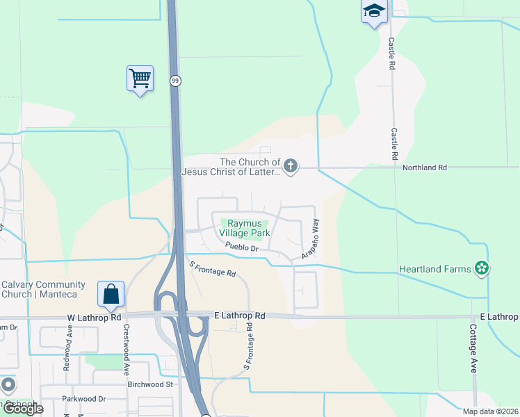 map of restaurants, bars, coffee shops, grocery stores, and more near 6024 Mohican Drive in Manteca