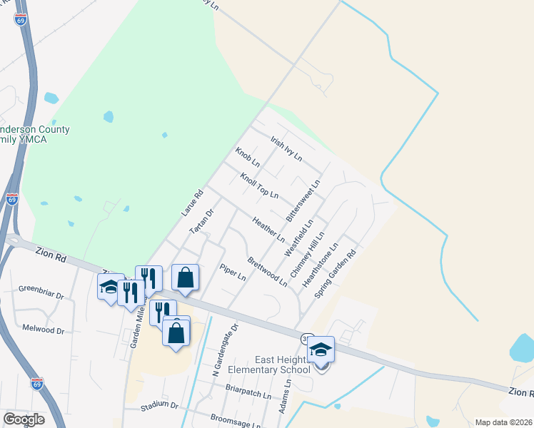 map of restaurants, bars, coffee shops, grocery stores, and more near 2745 Heather Lane in Henderson