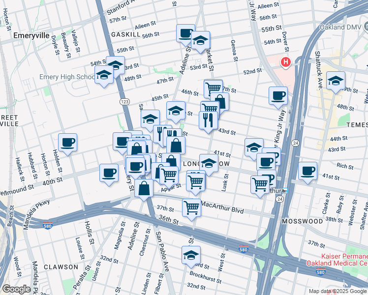 map of restaurants, bars, coffee shops, grocery stores, and more near 961 41st Street in Oakland