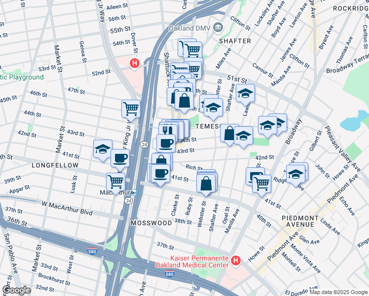 map of restaurants, bars, coffee shops, grocery stores, and more near 478 43rd Street in Oakland