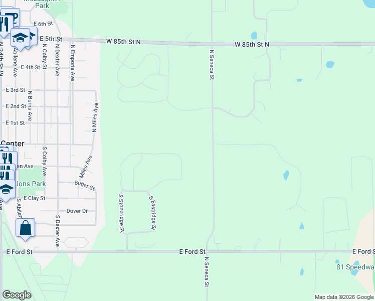 map of restaurants, bars, coffee shops, grocery stores, and more near 8005 North Seneca Street in Valley Center