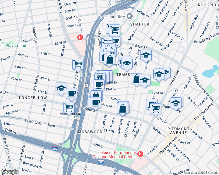 map of restaurants, bars, coffee shops, grocery stores, and more near 480 43rd Street in Oakland