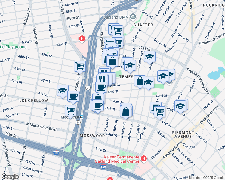 map of restaurants, bars, coffee shops, grocery stores, and more near 480 43rd Street in Oakland