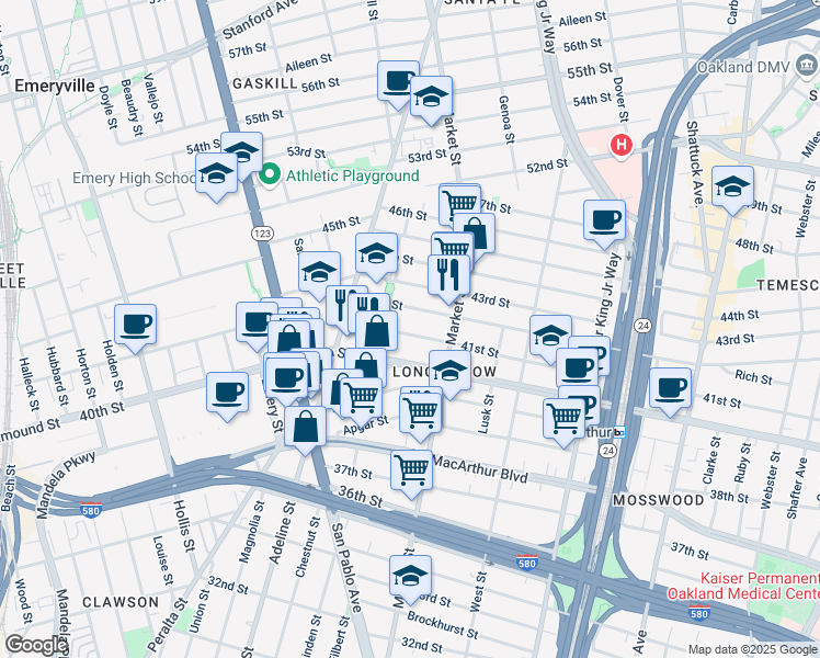 map of restaurants, bars, coffee shops, grocery stores, and more near 961 41st Street in Oakland