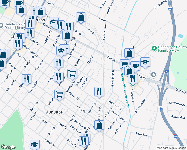 map of restaurants, bars, coffee shops, grocery stores, and more near 16 Center Circle in Henderson