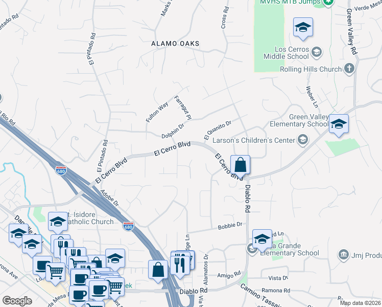 map of restaurants, bars, coffee shops, grocery stores, and more near 22 Hornet Court in Danville