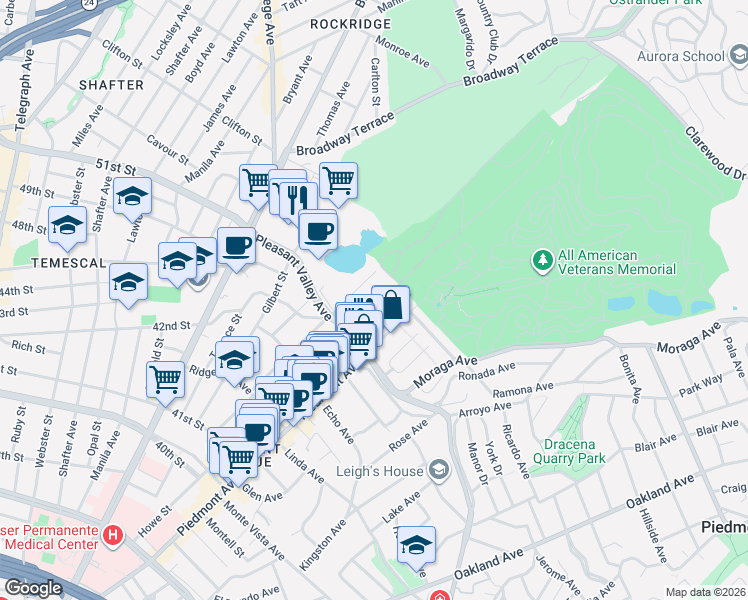 map of restaurants, bars, coffee shops, grocery stores, and more near 4440 Howe Street in Oakland