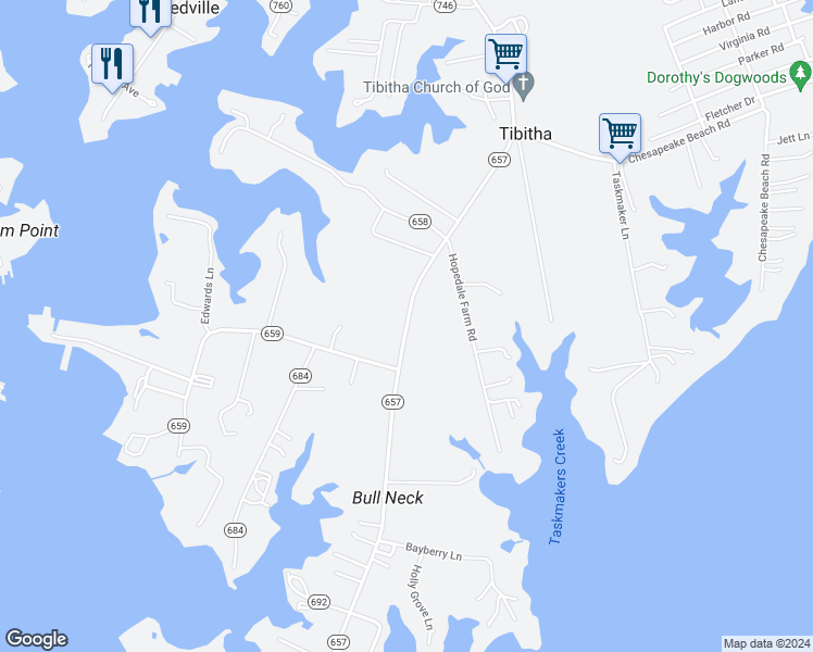 map of restaurants, bars, coffee shops, grocery stores, and more near Fleeton Road in Northumberland County