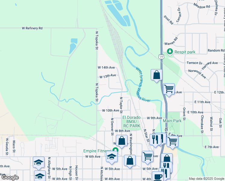 map of restaurants, bars, coffee shops, grocery stores, and more near 531 West 12th Avenue in El Dorado