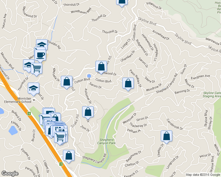map of restaurants, bars, coffee shops, grocery stores, and more near 5851 Balboa Drive in Oakland