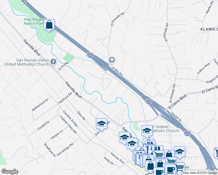 map of restaurants, bars, coffee shops, grocery stores, and more near 145 Briar Place in Danville
