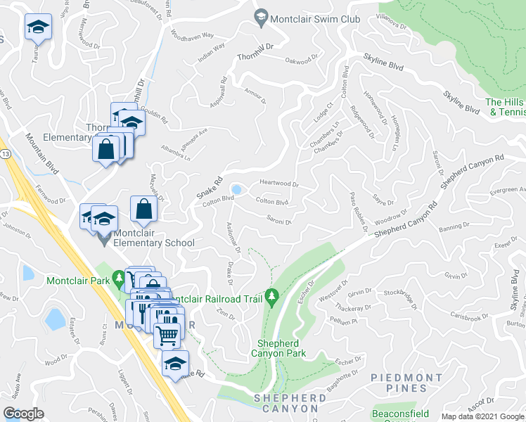 map of restaurants, bars, coffee shops, grocery stores, and more near in Piedmont