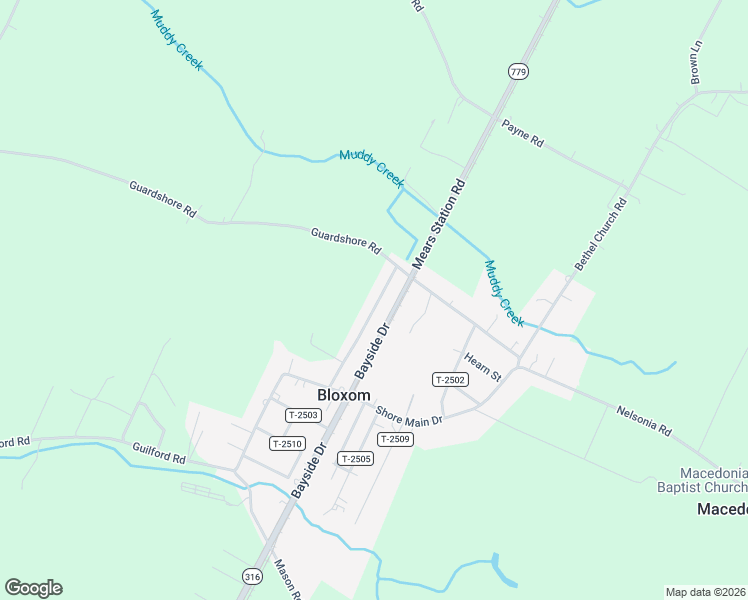 map of restaurants, bars, coffee shops, grocery stores, and more near 15100-15240 Back Street in Bloxom