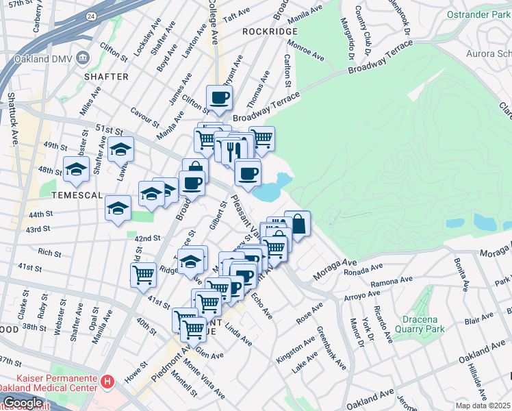 map of restaurants, bars, coffee shops, grocery stores, and more near 4467 View Place in Oakland