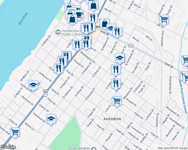 map of restaurants, bars, coffee shops, grocery stores, and more near 200 South Alves Street in Henderson