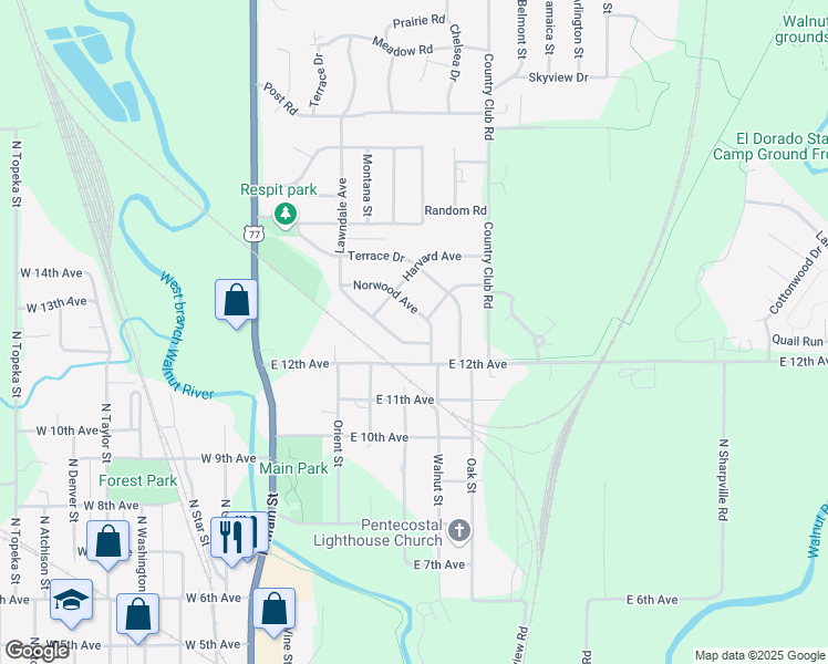 map of restaurants, bars, coffee shops, grocery stores, and more near 1300 Lawndale Avenue in El Dorado