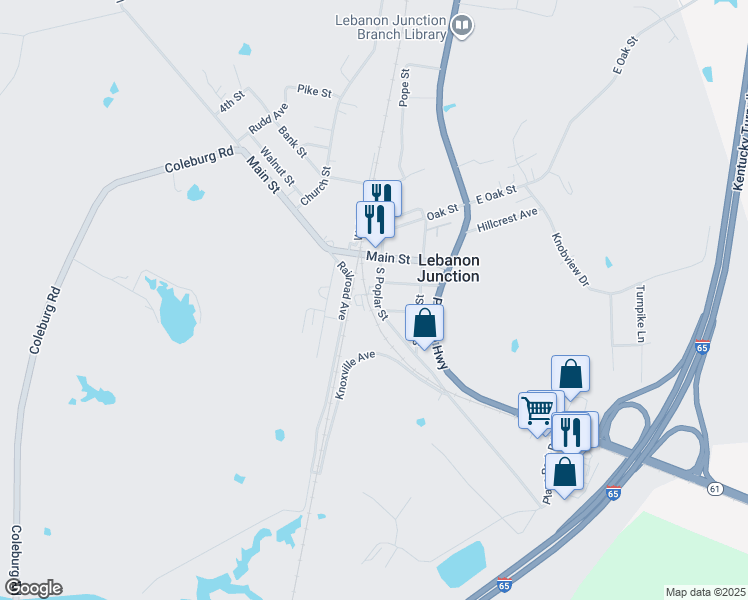 map of restaurants, bars, coffee shops, grocery stores, and more near 191 South Poplar Street in Lebanon Junction