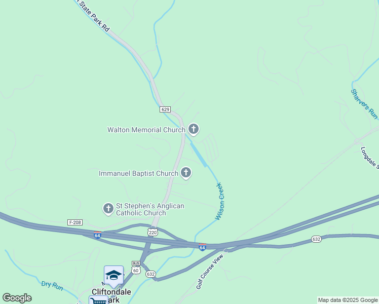 map of restaurants, bars, coffee shops, grocery stores, and more near 2825 Douthat Road in Clifton Forge