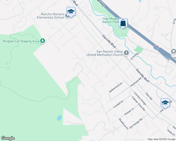 map of restaurants, bars, coffee shops, grocery stores, and more near 932 Forest Lane in Alamo