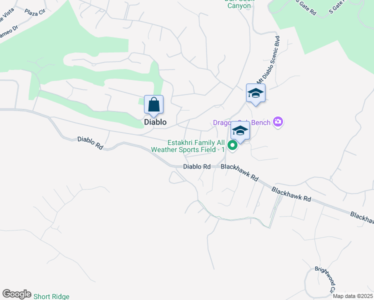 map of restaurants, bars, coffee shops, grocery stores, and more near 1545 Avenue Nueva in Diablo