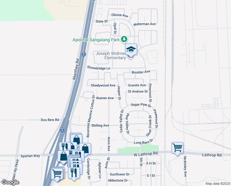 map of restaurants, bars, coffee shops, grocery stores, and more near 301 Warren Avenue in Lathrop