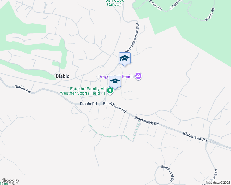 map of restaurants, bars, coffee shops, grocery stores, and more near 2100 Mount Diablo Scenic Boulevard in Danville