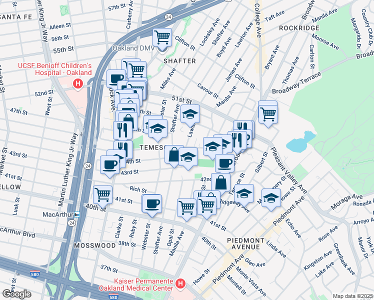 map of restaurants, bars, coffee shops, grocery stores, and more near 371 45th Street in Oakland