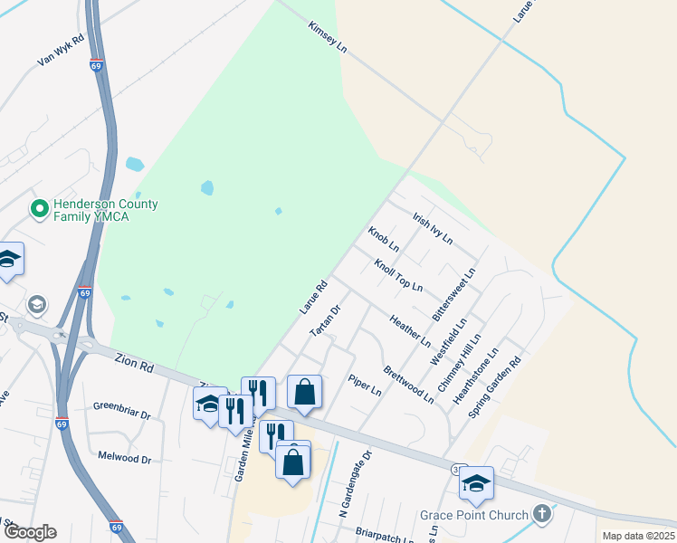 map of restaurants, bars, coffee shops, grocery stores, and more near 2501 Heather Lane in Henderson