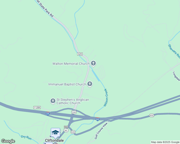 map of restaurants, bars, coffee shops, grocery stores, and more near 2825 Douthat Road in Clifton Forge