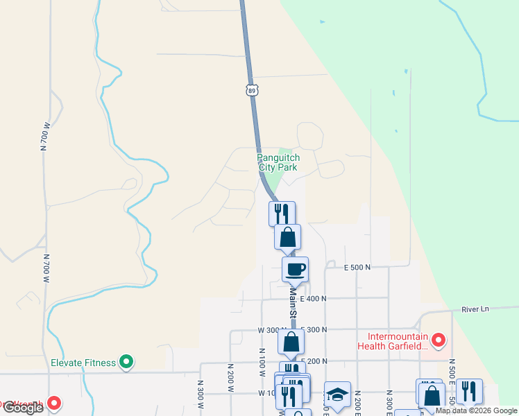 map of restaurants, bars, coffee shops, grocery stores, and more near 648 North Kaycie Lane in Panguitch