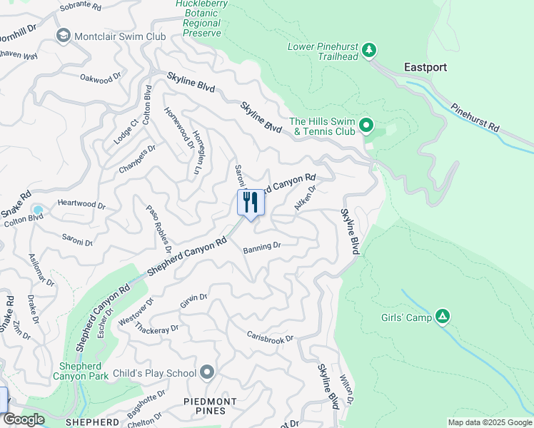 map of restaurants, bars, coffee shops, grocery stores, and more near 6789 Moore Drive in Oakland