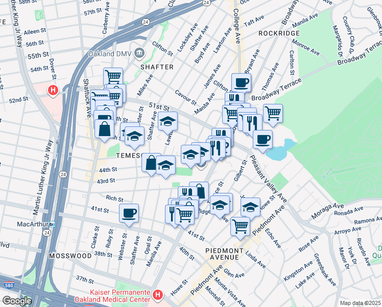 map of restaurants, bars, coffee shops, grocery stores, and more near 338 45th Street in Oakland