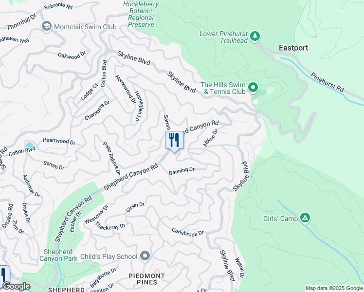 map of restaurants, bars, coffee shops, grocery stores, and more near 6690 Gunn Drive in Oakland