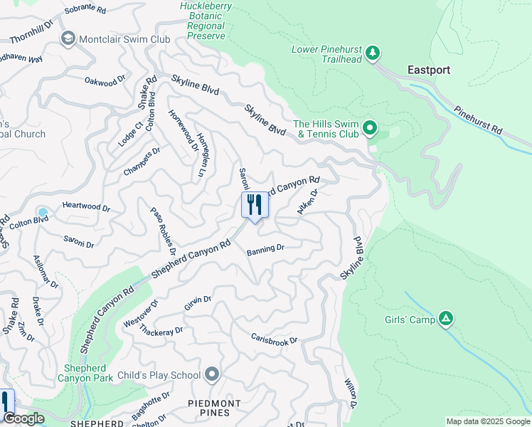 map of restaurants, bars, coffee shops, grocery stores, and more near 6690 Gunn Drive in Oakland