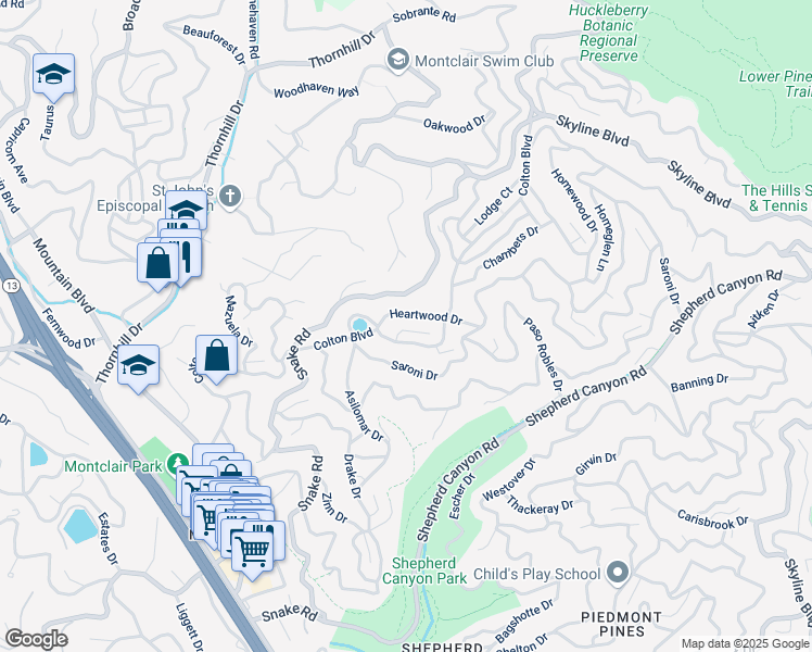 map of restaurants, bars, coffee shops, grocery stores, and more near in Piedmont