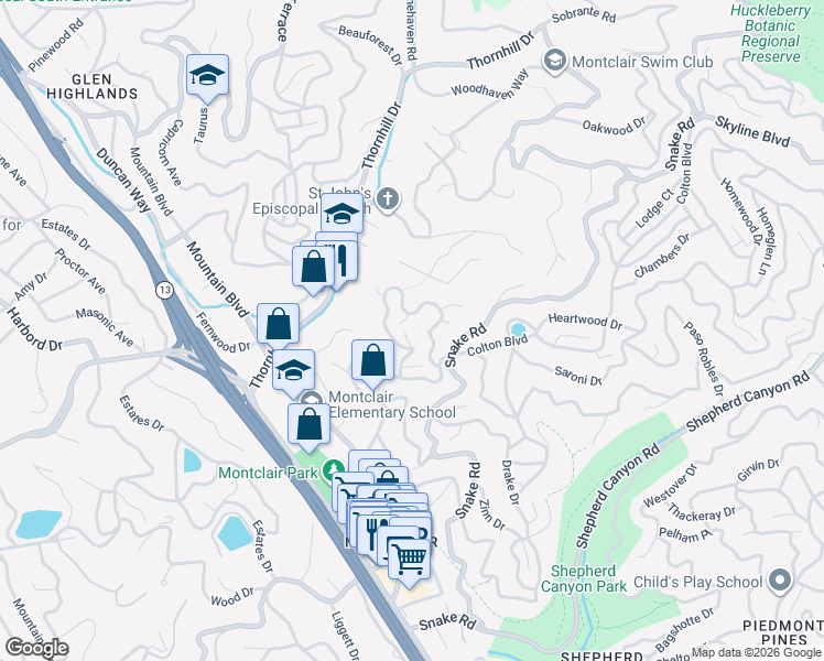 map of restaurants, bars, coffee shops, grocery stores, and more near 24 Cabrillo Place in Oakland