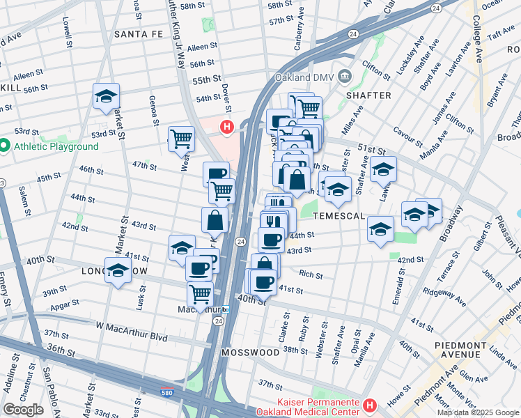 map of restaurants, bars, coffee shops, grocery stores, and more near 561 46th Street in Oakland