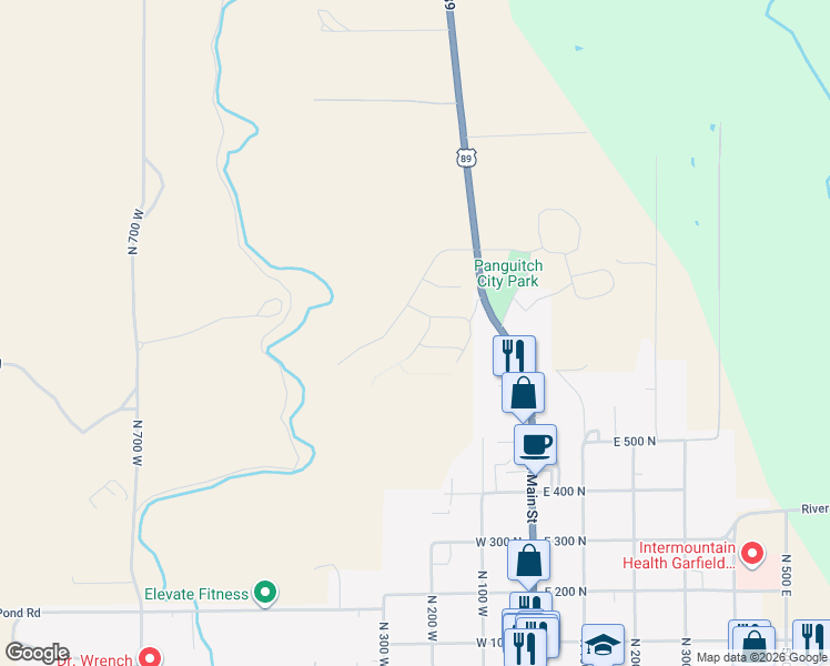 map of restaurants, bars, coffee shops, grocery stores, and more near 659 North Creekview Drive in Panguitch