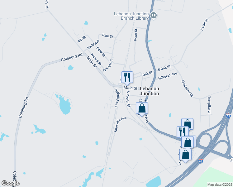 map of restaurants, bars, coffee shops, grocery stores, and more near 349 Main Street in Lebanon Junction