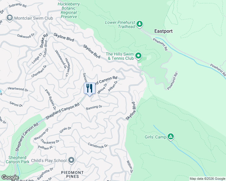 map of restaurants, bars, coffee shops, grocery stores, and more near 6718 Evergreen Avenue in Oakland