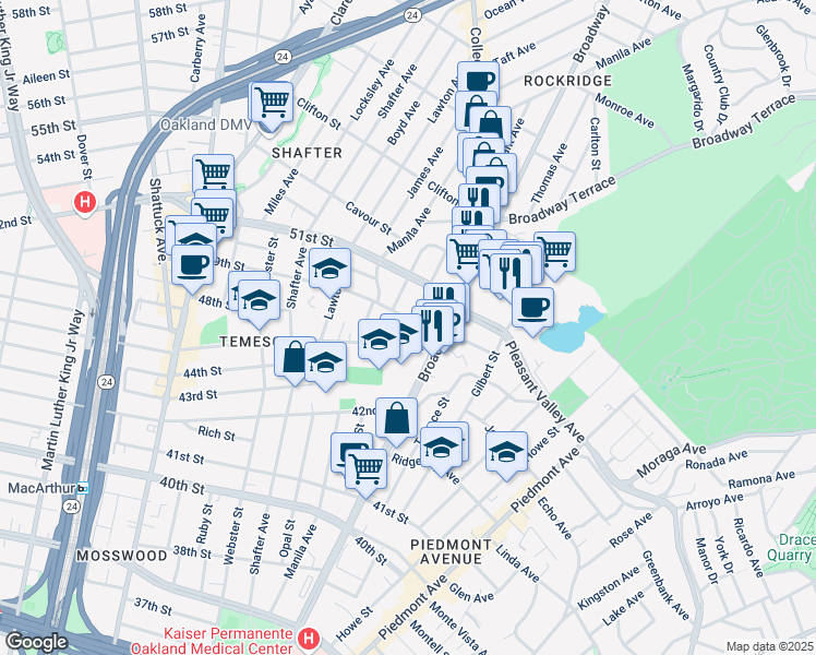 map of restaurants, bars, coffee shops, grocery stores, and more near 332 49th Street in Oakland