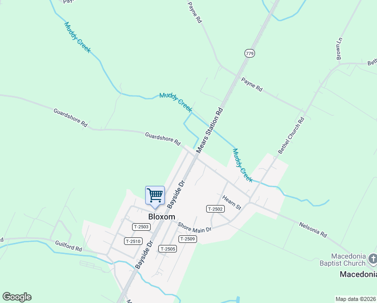 map of restaurants, bars, coffee shops, grocery stores, and more near 15100 State Route T-2501 in Bloxom